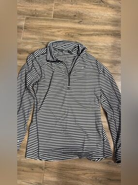 Nike women Black & White Striped Quarter-Zip Sweater